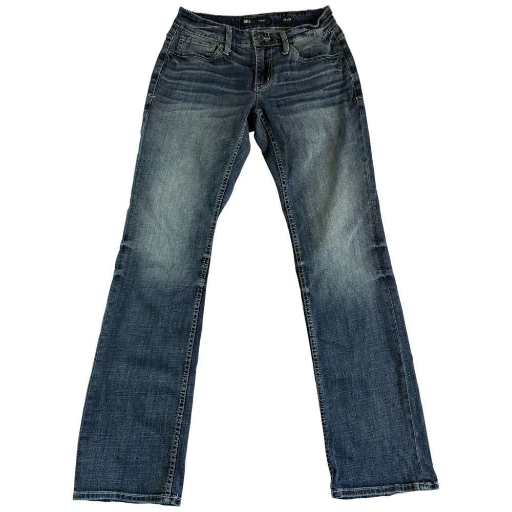 Buckle BKE Carter Jeans Men 28x30 (28x32.5) Blue Denim Logo Stretch Straight Leg